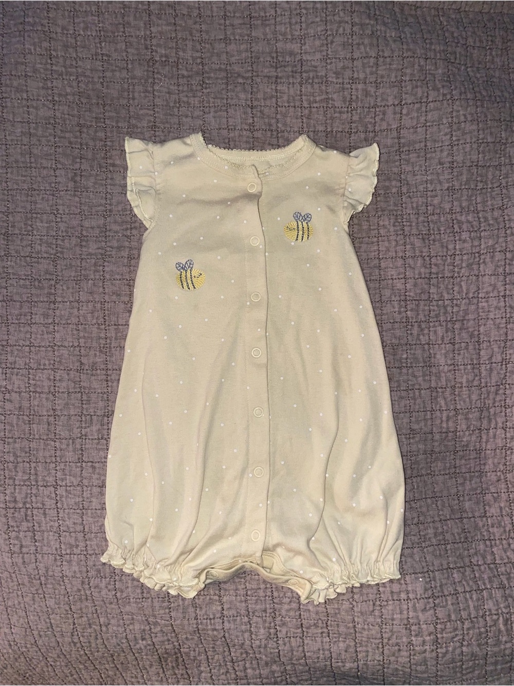 Carter's Cream Polka Dot Bee-Embroidered One-Piece